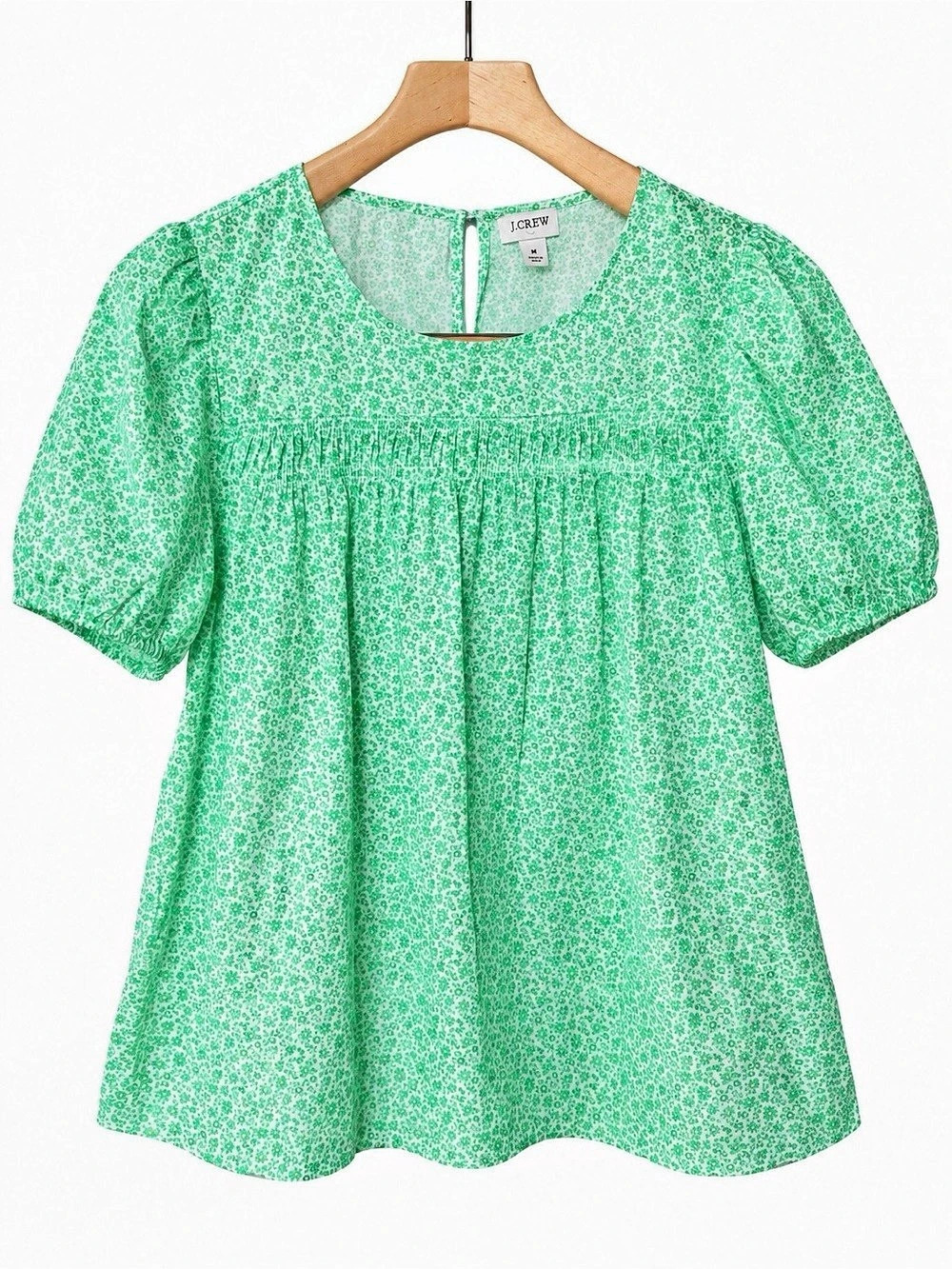 J. Crew Green Floral Smocked Puff Sleeve Top M